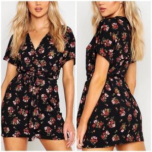 Nasty Gal Floral Tie Waist Mini Dress
